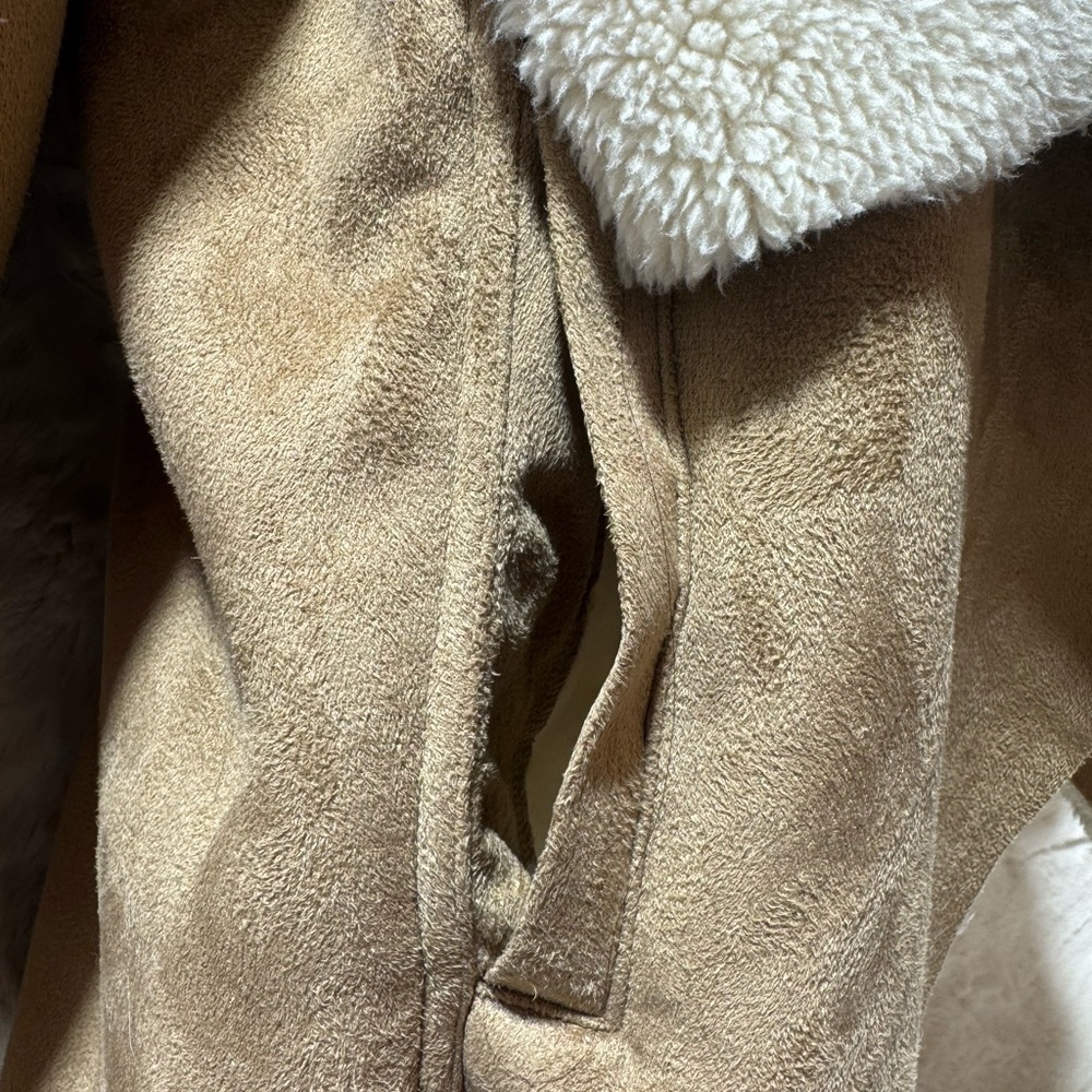 Ralph Lauren Tan Sherpa Suede Open Front Jacket, Women’s Petite XS fully linned - Picture 14 of 15